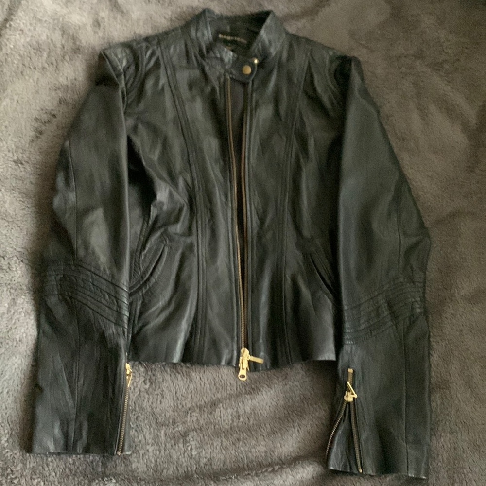 Bagatelle black leather jacket size 6, lightweight and lined